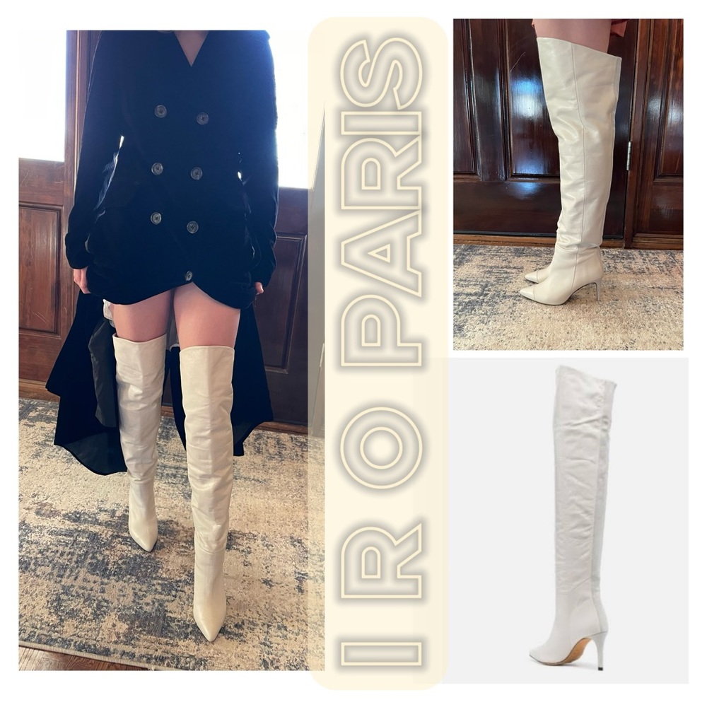 $785•IRO Paris•Brelidy Leather Boots•Ecru Cream White•Sz 38